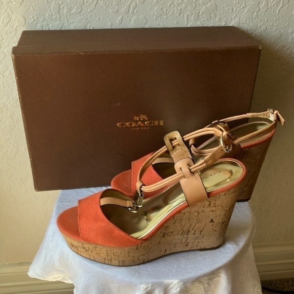 Coach: Linden Canvas (Papaya Colored) Vegan Leather Wedge - Picture 1 of 16